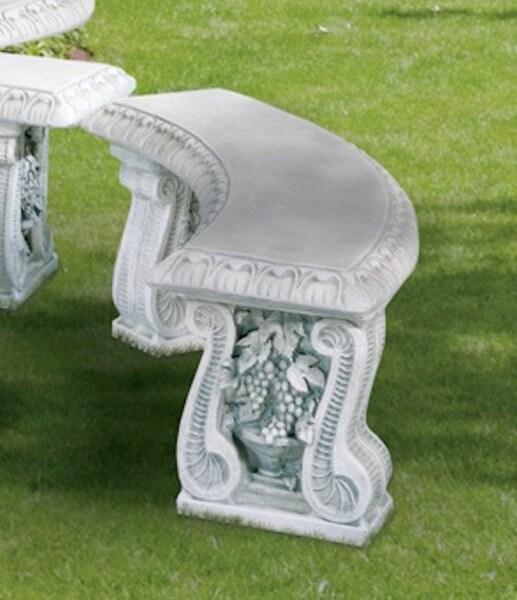 Curved Stone Bench Grape Leaf Motif architectural statement Cement